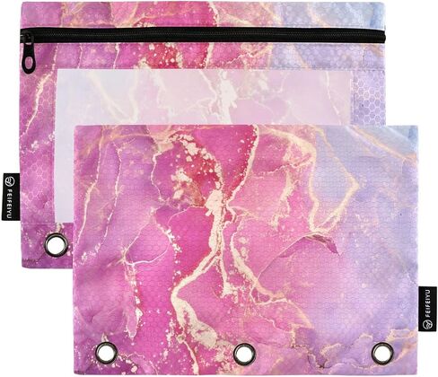 Gredecor Binder Pencil Pouch 3 Ring Alcohol Ink Marble Modern Zipper Pencil Pouches Case 2 Pack Cosmetic Bags with Clear Window Organizer for School Office in Saudi Arabia
