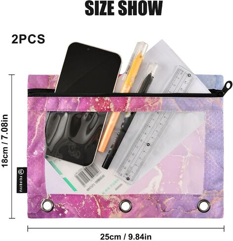 Gredecor Binder Pencil Pouch 3 Ring Alcohol Ink Marble Modern Zipper Pencil Pouches Case 2 Pack Cosmetic Bags with Clear Window Organizer for School Office in Saudi Arabia