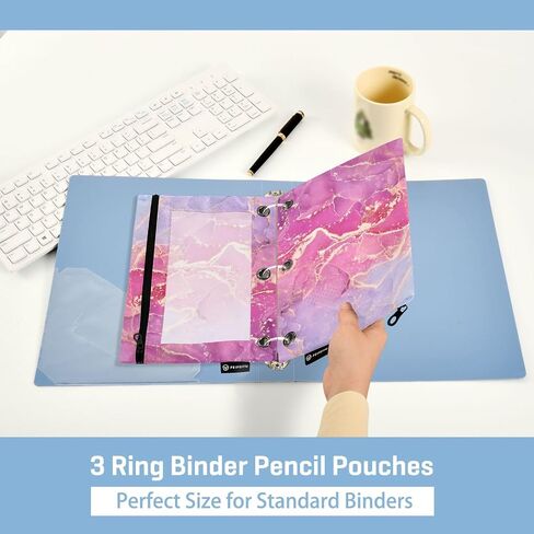 Gredecor Binder Pencil Pouch 3 Ring Alcohol Ink Marble Modern Zipper Pencil Pouches Case 2 Pack Cosmetic Bags with Clear Window Organizer for School Office in Saudi Arabia