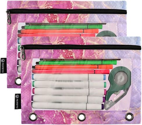 Gredecor Binder Pencil Pouch 3 Ring Alcohol Ink Marble Modern Zipper Pencil Pouches Case 2 Pack Cosmetic Bags with Clear Window Organizer for School Office in Saudi Arabia