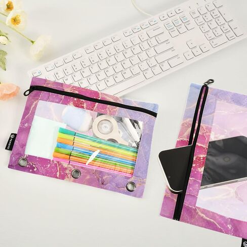 Gredecor Binder Pencil Pouch 3 Ring Alcohol Ink Marble Modern Zipper Pencil Pouches Case 2 Pack Cosmetic Bags with Clear Window Organizer for School Office in Saudi Arabia