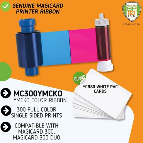 2 Pack - Magicard MC300YMCKO/2 Dye Film for 300 Series ID Card Printer - 300 Print MagicCard YMCKO Full Color Printer Ribbon and Cleaning Spool with 20 Specialist ID Test Cards in Saudi Arabia