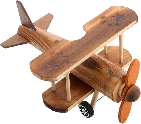 Toyandona Vintage Wooden Airplane Model Decoration Retro Biplane Ornament for Home Office Decor in Kuwait