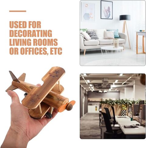 Toyandona Vintage Wooden Airplane Model Decoration Retro Biplane Ornament for Home Office Decor in Kuwait