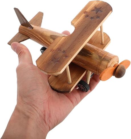 Toyandona Vintage Wooden Airplane Model Decoration Retro Biplane Ornament for Home Office Decor in Kuwait