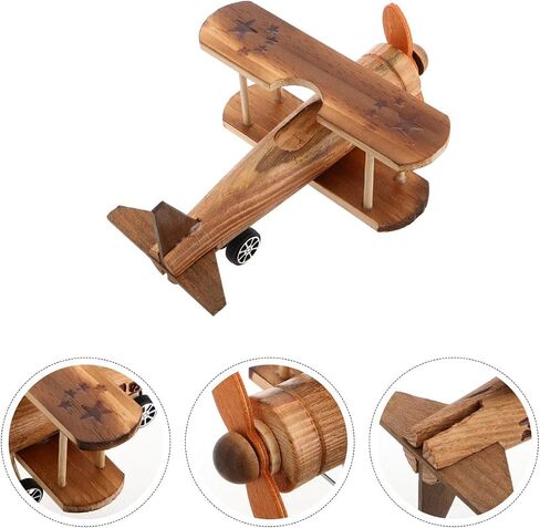 Toyandona Vintage Wooden Airplane Model Decoration Retro Biplane Ornament for Home Office Decor in Kuwait