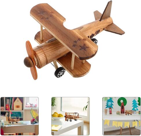 Toyandona Vintage Wooden Airplane Model Decoration Retro Biplane Ornament for Home Office Decor in Kuwait
