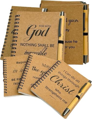 20pcs/10sets Bulk Christian Gift Spiral Notebooks with Bible Bamboo Pen Prayer Journal for School Office Believers Staff Inspirational Diary Mini Notepad Mother's Day Gift Inspirational Thank You Set in Saudi Arabia