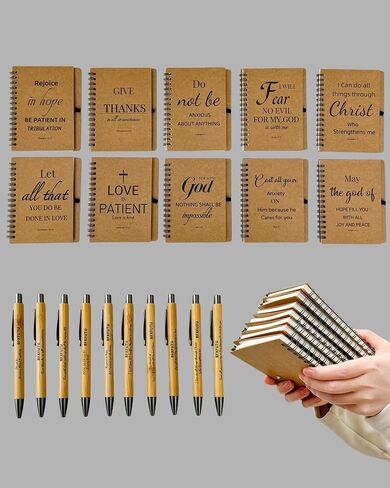 20pcs/10sets Bulk Christian Gift Spiral Notebooks with Bible Bamboo Pen Prayer Journal for School Office Believers Staff Inspirational Diary Mini Notepad Mother's Day Gift Inspirational Thank You Set in Saudi Arabia