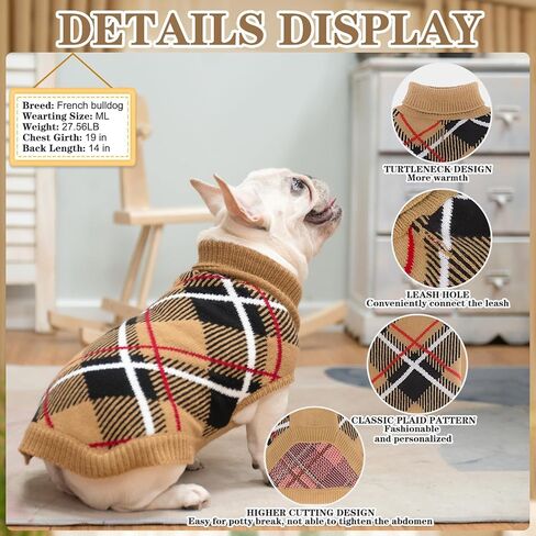expawlorer سقوط الكلب سترة للكلاب الصغيرة medieum كبيرة ، pullover pullover turtleneck الطقس البارد الكلاسيكية ملابس الحيوانات الأليفة ملابس من النوع الثقيل لفتاة ، فتاة/فتى متماسكة مع ثقب مقود m beige m in Kuwait