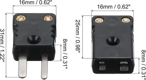 MECCANIXITY J Type Thermocouple Wire Connectors Female Male Plug Adapter High Temperature 200°C(392°F) for Thermocouple Sensor Probe Black 2 Set in Saudi Arabia