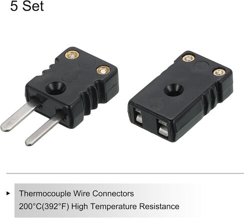 MECCANIXITY J Type Thermocouple Wire Connectors Female Male Plug Adapter High Temperature 200°C(392°F) for Thermocouple Sensor Probe Black 2 Set in Saudi Arabia