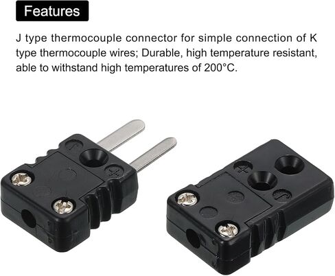 MECCANIXITY J Type Thermocouple Wire Connectors Female Male Plug Adapter High Temperature 200°C(392°F) for Thermocouple Sensor Probe Black 2 Set in Saudi Arabia