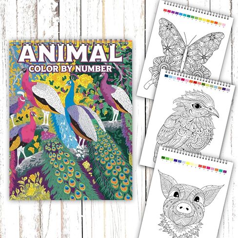 Ilyever 3 Pack Color by Number,Stress Relief Coloring Books for Adults,Spiral Bound Coloring Books for Women,Include 60 Patterns of Butterfly, Flowers,Animals for Adult Relaxation in Kuwait
