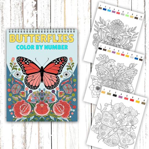Ilyever 3 Pack Color by Number,Stress Relief Coloring Books for Adults,Spiral Bound Coloring Books for Women,Include 60 Patterns of Butterfly, Flowers,Animals for Adult Relaxation in Kuwait