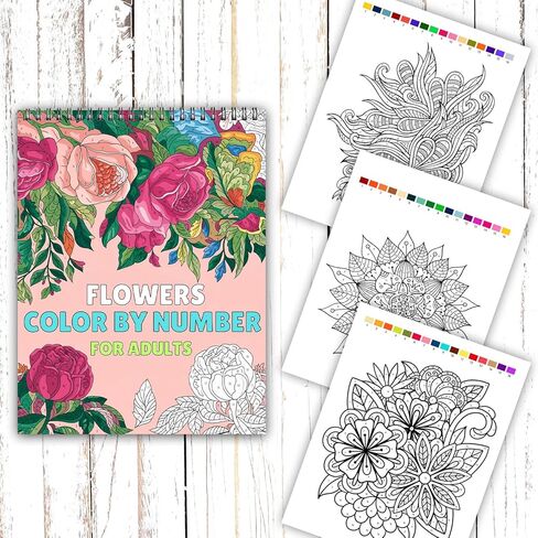 Ilyever 3 Pack Color by Number,Stress Relief Coloring Books for Adults,Spiral Bound Coloring Books for Women,Include 60 Patterns of Butterfly, Flowers,Animals for Adult Relaxation in Kuwait