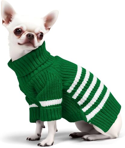 Haloumoning Small Dog Pullover Sweater, Striped Knitted Pet Sweaters for Fall Winter Dog Clothes, Turtleneck Thick Warm Clothes for Small Medium Large Dogs in Kuwait
