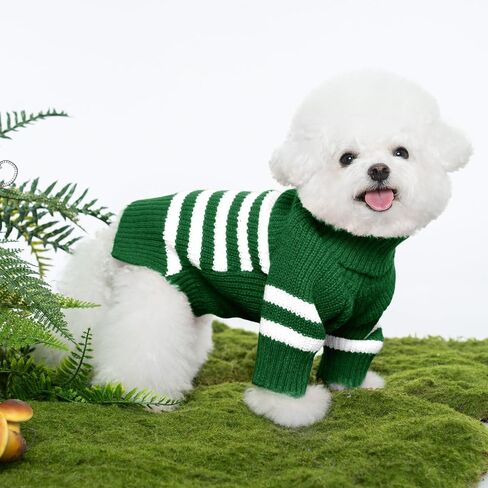 Haloumoning Small Dog Pullover Sweater, Striped Knitted Pet Sweaters for Fall Winter Dog Clothes, Turtleneck Thick Warm Clothes for Small Medium Large Dogs in Kuwait