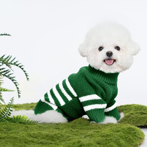 Haloumoning Small Dog Pullover Sweater, Striped Knitted Pet Sweaters for Fall Winter Dog Clothes, Turtleneck Thick Warm Clothes for Small Medium Large Dogs in Kuwait