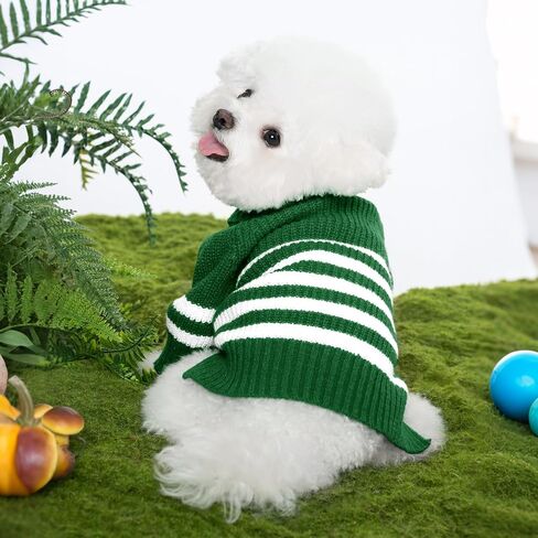 Haloumoning Small Dog Pullover Sweater, Striped Knitted Pet Sweaters for Fall Winter Dog Clothes, Turtleneck Thick Warm Clothes for Small Medium Large Dogs in Kuwait