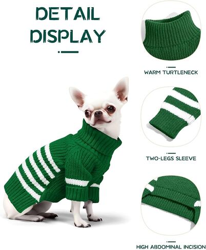 Haloumoning Small Dog Pullover Sweater, Striped Knitted Pet Sweaters for Fall Winter Dog Clothes, Turtleneck Thick Warm Clothes for Small Medium Large Dogs in Kuwait