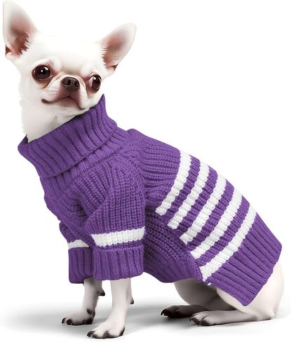 Haloumoning Small Dog Pullover Sweater, Striped Knitted Pet Sweaters for Fall Winter Dog Clothes, Turtleneck Thick Warm Clothes for Small Medium Large Dogs in Kuwait