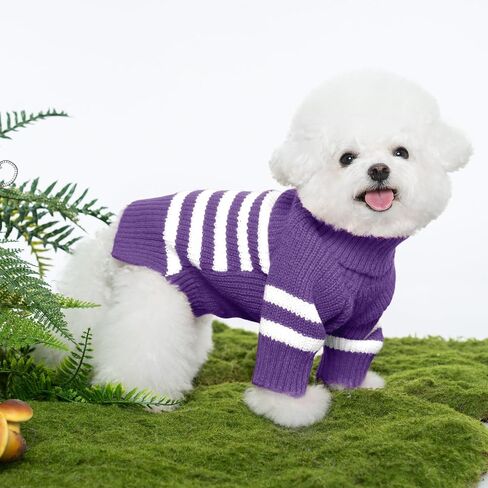Haloumoning Small Dog Pullover Sweater, Striped Knitted Pet Sweaters for Fall Winter Dog Clothes, Turtleneck Thick Warm Clothes for Small Medium Large Dogs in Kuwait