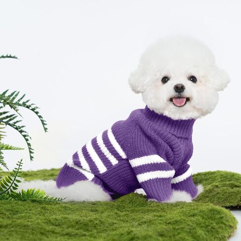 Haloumoning Small Dog Pullover Sweater, Striped Knitted Pet Sweaters for Fall Winter Dog Clothes, Turtleneck Thick Warm Clothes for Small Medium Large Dogs in Kuwait