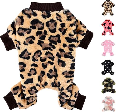 Dog Sweater Dog Pajamas for Small Dogs Girl Boy Super Soft Warm Small Puppy Sweater Pjs Cute Pet Clothes Doggie Jumpsuits Fleece Puppy Onesies Outfits for Chihuahua Yorkie, Leopard, XXS in Kuwait