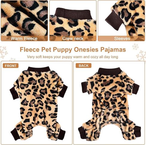 Dog Sweater Dog Pajamas for Small Dogs Girl Boy Super Soft Warm Small Puppy Sweater Pjs Cute Pet Clothes Doggie Jumpsuits Fleece Puppy Onesies Outfits for Chihuahua Yorkie, Leopard, XXS in Kuwait
