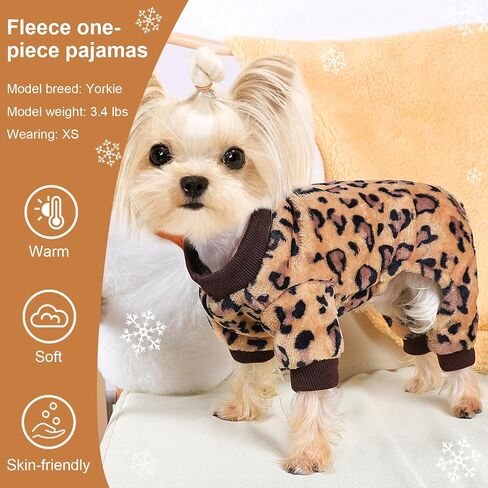 Dog Sweater Dog Pajamas for Small Dogs Girl Boy Super Soft Warm Small Puppy Sweater Pjs Cute Pet Clothes Doggie Jumpsuits Fleece Puppy Onesies Outfits for Chihuahua Yorkie, Leopard, XXS in Kuwait