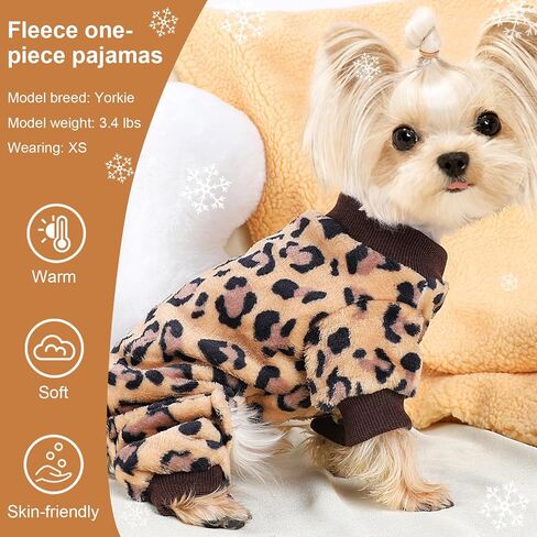 Dog Sweater Dog Pajamas for Small Dogs Girl Boy Super Soft Warm Small Puppy Sweater Pjs Cute Pet Clothes Doggie Jumpsuits Fleece Puppy Onesies Outfits for Chihuahua Yorkie, Leopard, XXS in Kuwait