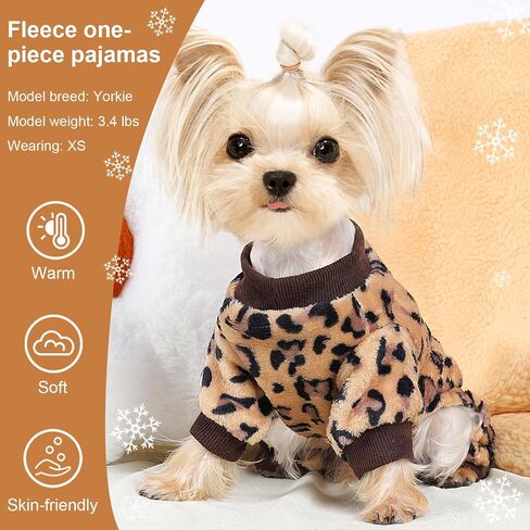 Dog Sweater Dog Pajamas for Small Dogs Girl Boy Super Soft Warm Small Puppy Sweater Pjs Cute Pet Clothes Doggie Jumpsuits Fleece Puppy Onesies Outfits for Chihuahua Yorkie, Leopard, XXS in Kuwait