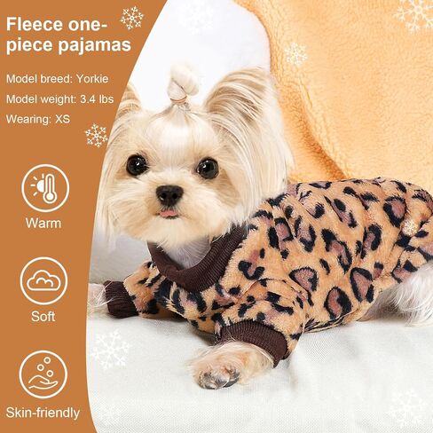 Dog Sweater Dog Pajamas for Small Dogs Girl Boy Super Soft Warm Small Puppy Sweater Pjs Cute Pet Clothes Doggie Jumpsuits Fleece Puppy Onesies Outfits for Chihuahua Yorkie, Leopard, XXS in Kuwait