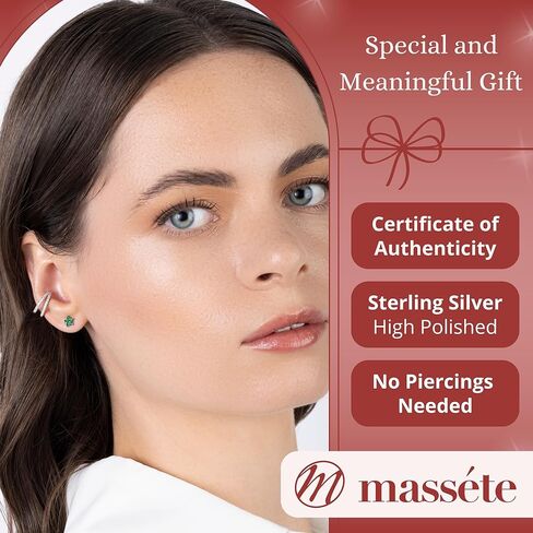 أقراط من الفضة الإسترليني محارة هوجي هوب مدببة صف مزدوج مقلد الماس الغضروف الأذن الكفة للآذان غير المثقوبة بمفصلات in Kuwait