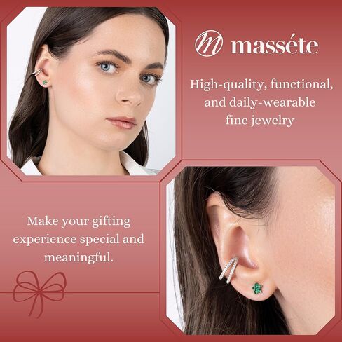 أقراط من الفضة الإسترليني محارة هوجي هوب مدببة صف مزدوج مقلد الماس الغضروف الأذن الكفة للآذان غير المثقوبة بمفصلات in Kuwait