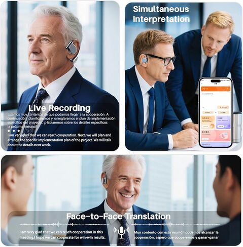 ترجمة AI سماعات الأذن في الوقت الفعلي 164 LAGHAGES Translator Earbud 3 IN-1 Bluetooth 5.4 Audifonos Traductores Inglés Español Translating Device for Travel Business Teaning iOS IOS و Android متوافق in Kuwait