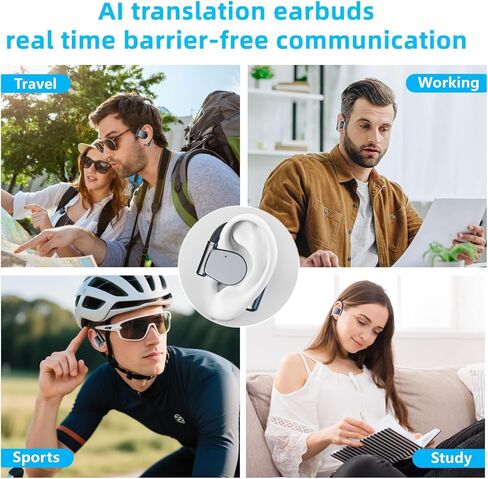 ترجمة AI سماعات الأذن في الوقت الفعلي 164 LAGHAGES Translator Earbud 3 IN-1 Bluetooth 5.4 Audifonos Traductores Inglés Español Translating Device for Travel Business Teaning iOS IOS و Android متوافق in Kuwait