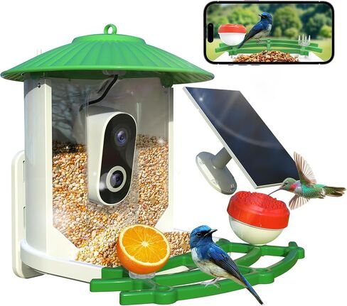 Bird Feeder with Camera, 2K HD AI Smart Identify BirdSpecies Video Camera with Solar Panel Outdoors Birdhouse with Cam, Instant Arrival Alerts, Capture BirdVideo Ideal Present for Bird Lover in Saudi Arabia