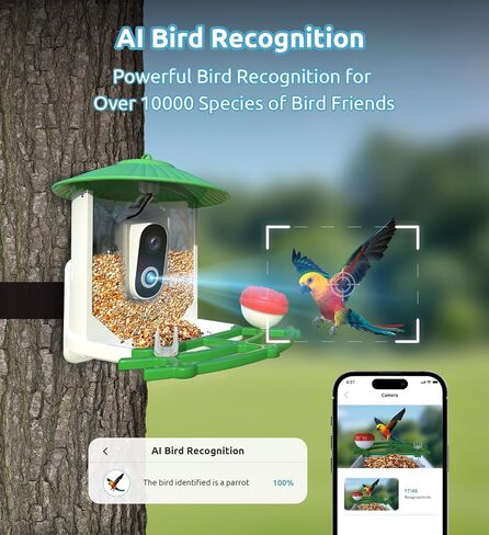 Bird Feeder with Camera, 2K HD AI Smart Identify BirdSpecies Video Camera with Solar Panel Outdoors Birdhouse with Cam, Instant Arrival Alerts, Capture BirdVideo Ideal Present for Bird Lover in Saudi Arabia