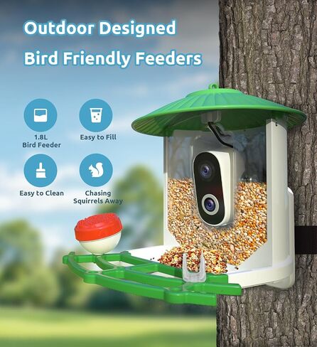 Bird Feeder with Camera, 2K HD AI Smart Identify BirdSpecies Video Camera with Solar Panel Outdoors Birdhouse with Cam, Instant Arrival Alerts, Capture BirdVideo Ideal Present for Bird Lover in Saudi Arabia