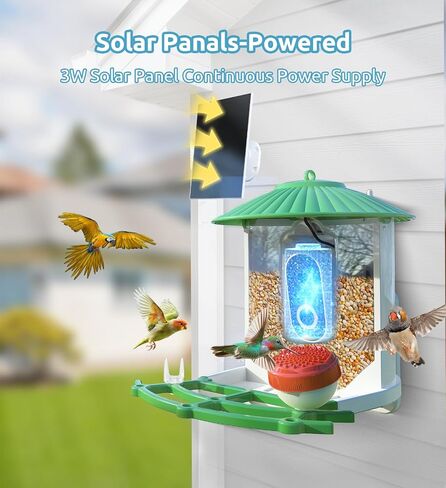 Bird Feeder with Camera, 2K HD AI Smart Identify BirdSpecies Video Camera with Solar Panel Outdoors Birdhouse with Cam, Instant Arrival Alerts, Capture BirdVideo Ideal Present for Bird Lover in Saudi Arabia