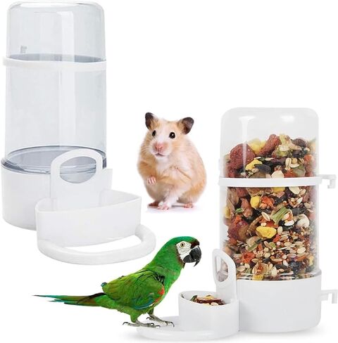 2 Pieces Bird Feeder Water Dispenser, Automatic Bird Feeder and Drinker Set for Cage, No Mess Hanging Parrot Food Bowl, Parakeet Cage Accessories for Hamsters,Pigeons,Parrot (A) in Kuwait