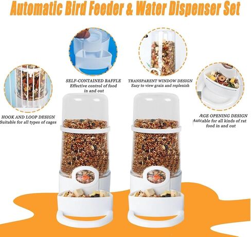 2 Pieces Bird Feeder Water Dispenser, Automatic Bird Feeder and Drinker Set for Cage, No Mess Hanging Parrot Food Bowl, Parakeet Cage Accessories for Hamsters,Pigeons,Parrot (A) in Kuwait