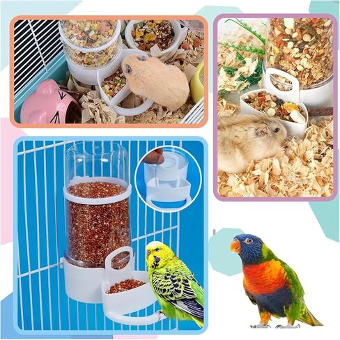 2 Pieces Bird Feeder Water Dispenser, Automatic Bird Feeder and Drinker Set for Cage, No Mess Hanging Parrot Food Bowl, Parakeet Cage Accessories for Hamsters,Pigeons,Parrot (A) in Kuwait