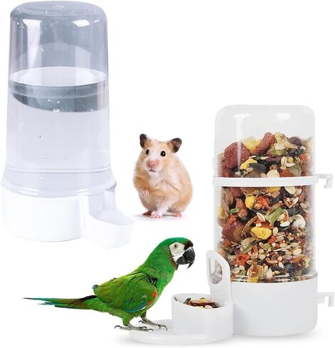 2 Pieces Bird Feeder Water Dispenser, Automatic Bird Feeder and Drinker Set for Cage, No Mess Hanging Parrot Food Bowl, Parakeet Cage Accessories for Hamsters,Pigeons,Parrot (A) in Kuwait