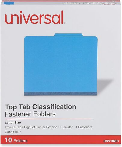 Universal UNV10201 Bright Colored Pressboard Classification Folders - Letter, Cobalt Blue (10/Box) in Saudi Arabia