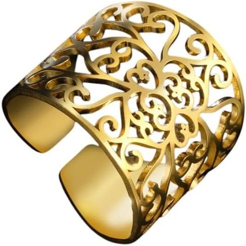 New 2026 Unisex Hollow Vine Pattern Ring Stainless Steel Opening Retro Women's Jewelry Findings Accessories Party Gift Fashion Trendy Creative For Women And Men in Saudi Arabia