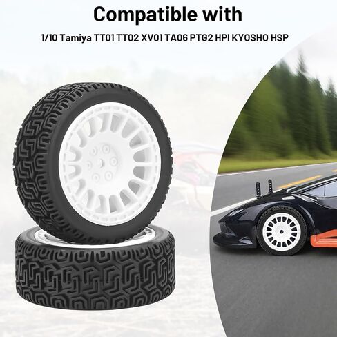 1/10 RC على إطارات وعجلات السيارات على الطريق ، إطارات Car Rally Daitoku 12mm RC متوافقة مع 1/10 Tamiya TT01 TT02 XV01 TA06 PTG2 HPI KYOSHO HSP - Black in Saudi Arabia