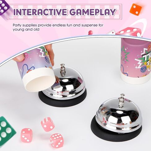 6 Sets Bunco Game Kit Party Supplies for Ladies Night Family Board Games Include 72 Colorful Dice, 6 Bells, 6 Dice Cups with Lids Bunco Gift for Women Girls up to 6 Groups of 2-12 Players in Saudi Arabia